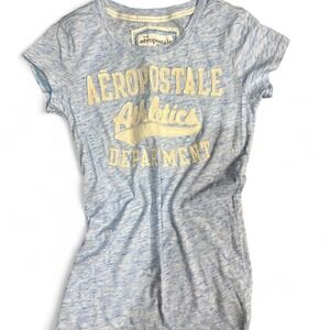 2000s Aeropostale Athletics Blue Fitted Graphic Tee M 2000s